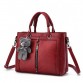 Women’s double purse leather messenger crossbody bag with large capacity zipper and cute teddy bear strap