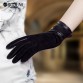 Women’s genuine leather and suede velvet lining gloves with wrist button strap