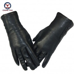 Women wrist button up soft genuine leather gloves 
