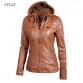 Ftlzz 2018 New Women Faux Leather Jacket Pu Motorcycle Hooded Hat Detachable Casual Leather Plus Size 5xl Punk Outerwear32849497899