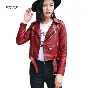 Ftlzz Pu Leather Jacket Women Fashion Bright Colors Black Motorcycle Coat Short Faux Leather Biker Jacket Soft Jacket Female32820590062
