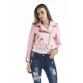 Ftlzz Women Zipper Faux Leather Jacket Autumn Pink White Moto Jacket Biker Jacket Slim White Pu Coat32831763438