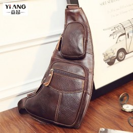 Men’s genuine leather sling chest cross body zipper messenger bag