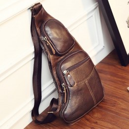 Men’s genuine leather sling chest cross body zipper messenger bag