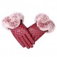 Warm and thick women’s leather gloves with colorful rabbit fur ball design