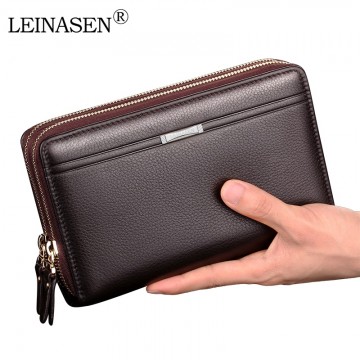 Large men’s leather double zipper purse