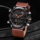 Men’s leather strap sport military LED display water resistant watch with alarm and backlight