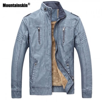 Mountainskin 2018 New Autumn Winter PU Faux Leather Jacket Men Warm Jacket Men&#39;s Coat Velvet Outerwear Mens Brand Clothing SA41932850803573