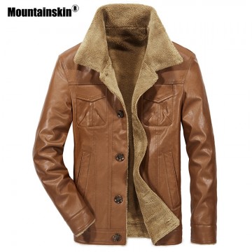 Mountainskin 2018 New Men&#39;s Leather Jacket PU Coats Mens Brand Clothing Thermal Outerwear Winter Fur Male Fleece Jackets SA53332899867586