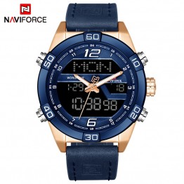 Men’s leather strap sport military multi-functional dual digital display water resistant watch with alarm and backlight