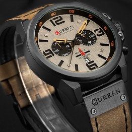 Men’s leather strap military sport multi-functional water resistant watch