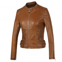 New 2018 Women's Winter Autumn Brown bomber motorcycle Leather jackets women 5 color brand jacket jaqueta de couro Women coat