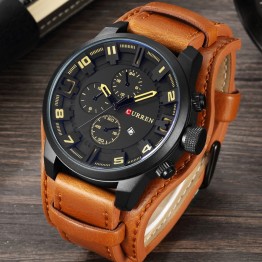 Men’s leather strap military business class water resistant watch