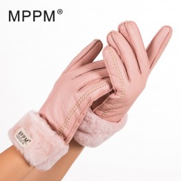 Women's 100% real leather winter gloves with lengthy fingers