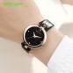Women’s leather strap simple diamond gold water resistant watch