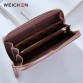 Women’s long wristband large capacity leather purse with zipper and phone holder