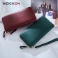Women’s long wristband large capacity leather purse with zipper and phone holder