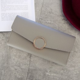 Women’s long leather metal circle button wallet