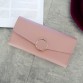 Women’s long leather metal circle button wallet